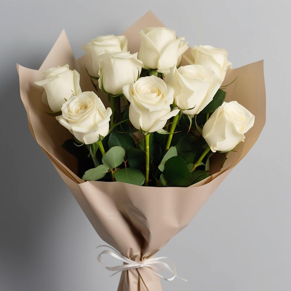 Букет 9 Белых роз Эдлесс Лав в Каменке Воронежской области