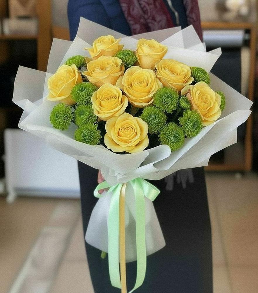 Букет цветов из: Хризантемы и Розы в Каменке Воронежской области