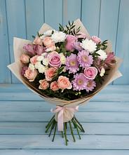 Букет цветов из:  Хризантемы, Розы и Альстромерии в Каменке Воронежской области